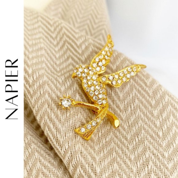 Napier Jewelry - NAPIER Gold Tone & Rhinestone Bird Pin, NEW!